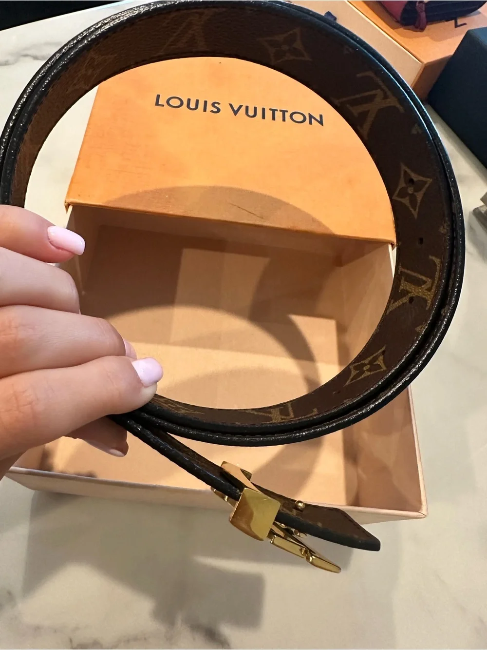 Louis Vuitton Black Leather Belt with Gold LV Buckle